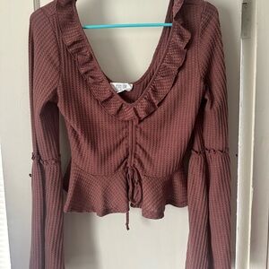 Women's Ruffled Brown Top
